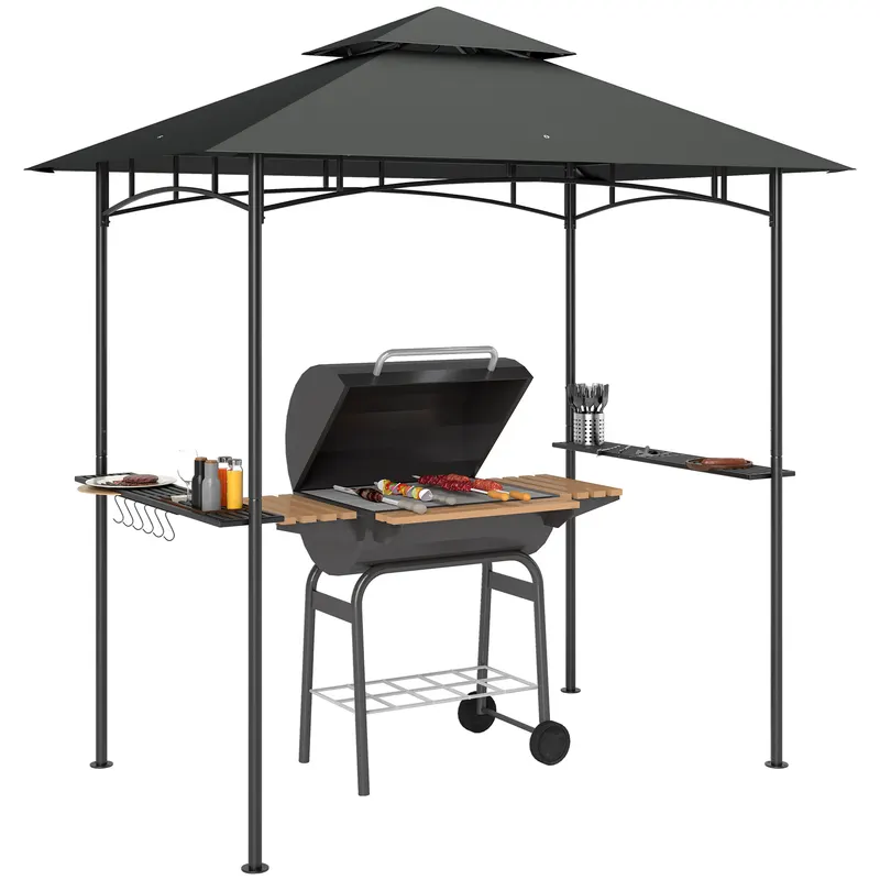Outsunny Pavilion de grătar cu LED 240 x 150 x 258 cm rezistent la apă, ignifug, pavilion de grătar cu acoperiș dublu