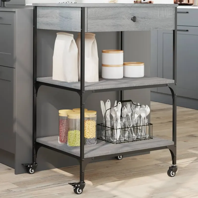 carucior de bucatarie, gri sonoma, 60x48x89,5cm, lemn prelucrat