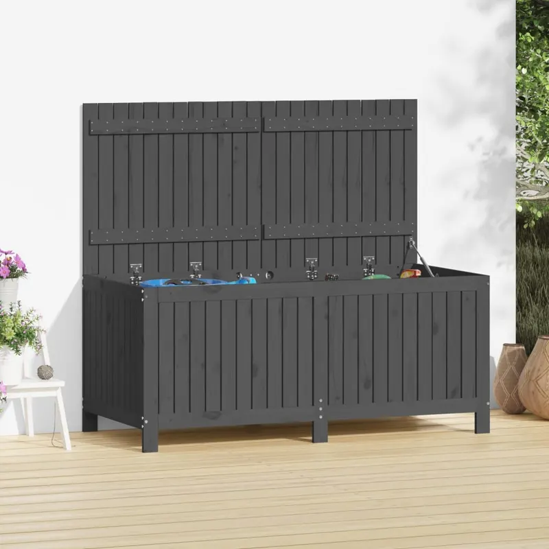 cutie de depozitare gradina, gri, 147x68x64 cm, lemn masiv pin
