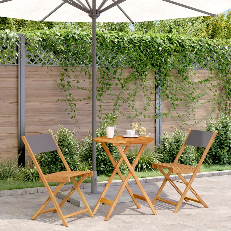 set mobilier bistro, 3 piese, textil antracit/lemn masiv