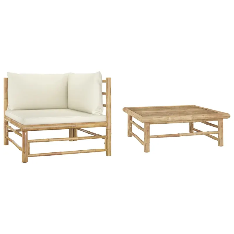 set mobilier de gradina, 2 piese, perne alb crem, bambus