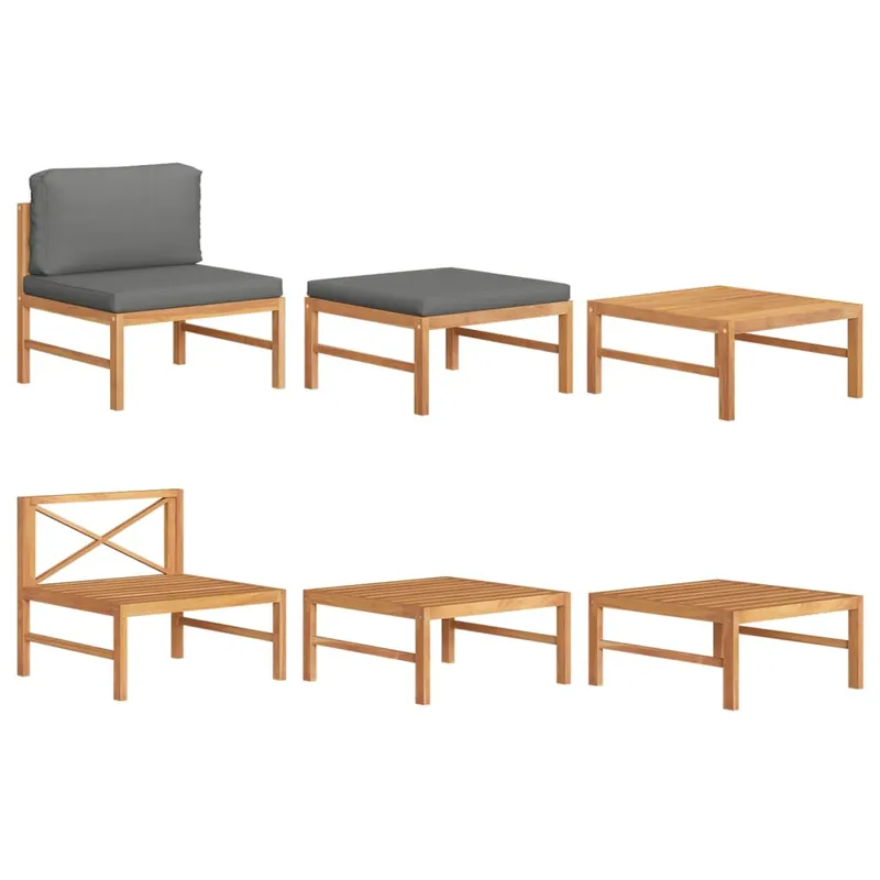 set mobilier gradina cu perne gri inchis, 3 piese, lemn de tec