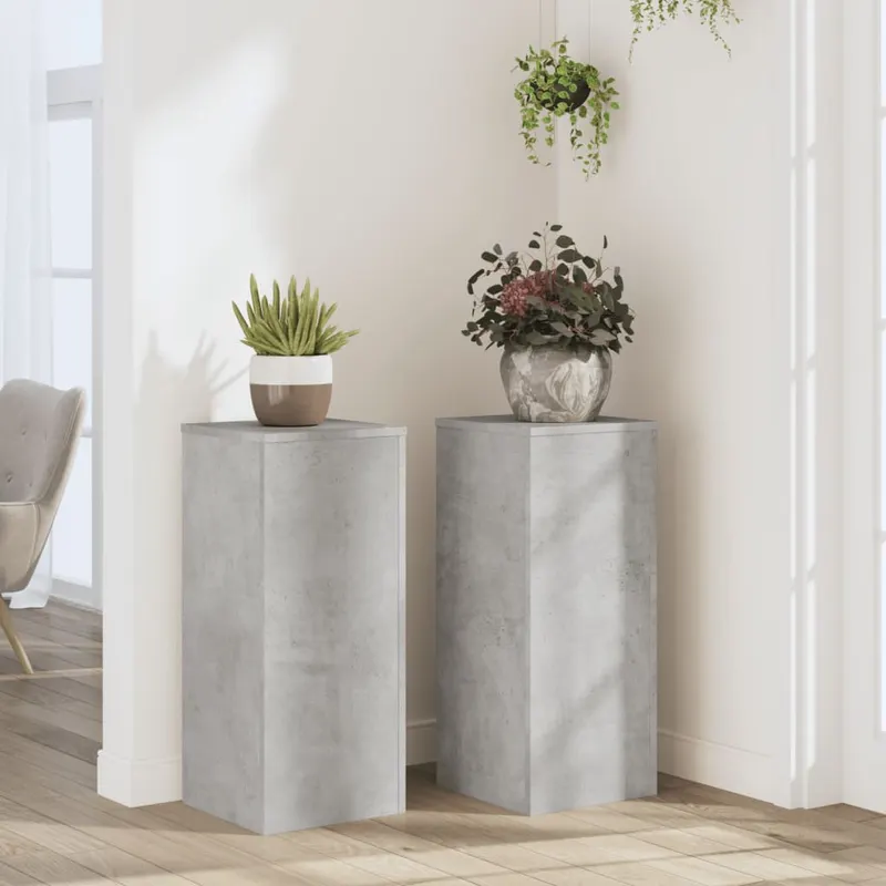 suport de plante, 2 buc., gri beton, 30x30x70 cm lemn prelucrat