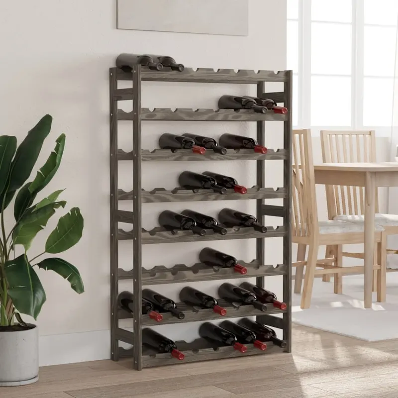 suport sticle de vin, 56 sticle, gri, lemn masiv de pin