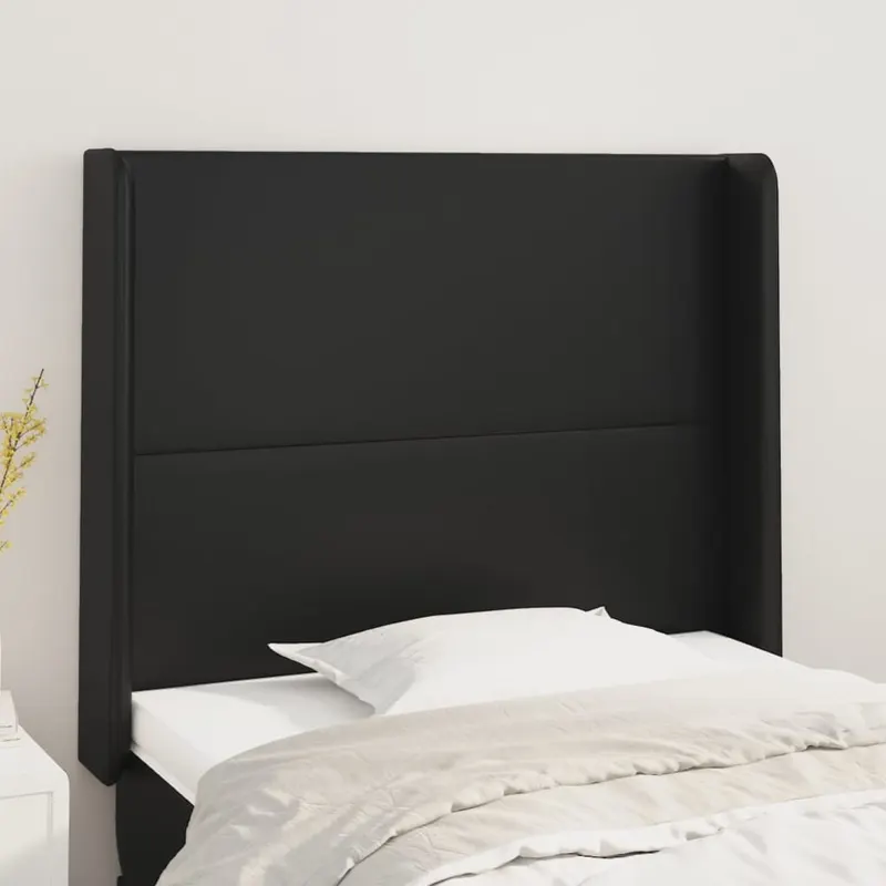 Tablie de pat cu aripioare, negru, 83x16x118/128 cm, piele eco