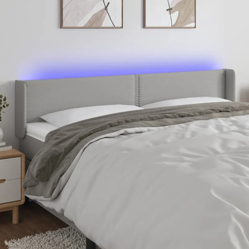 tablie de pat cu led, gri deschis, 203x16x78/88 cm, textil