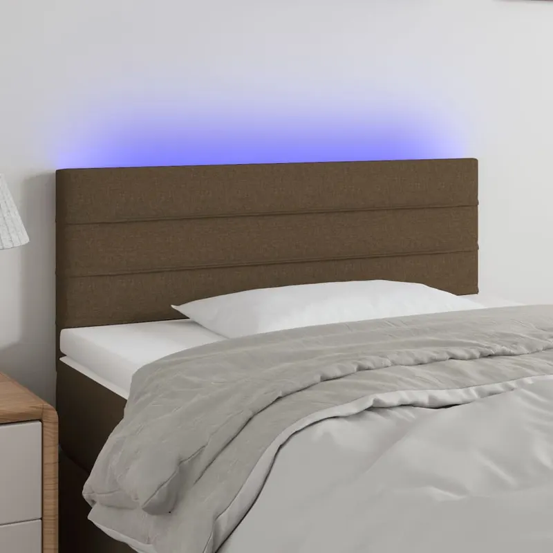 tablie de pat cu led, maro inchis, 100x5x78/88 cm, textil
