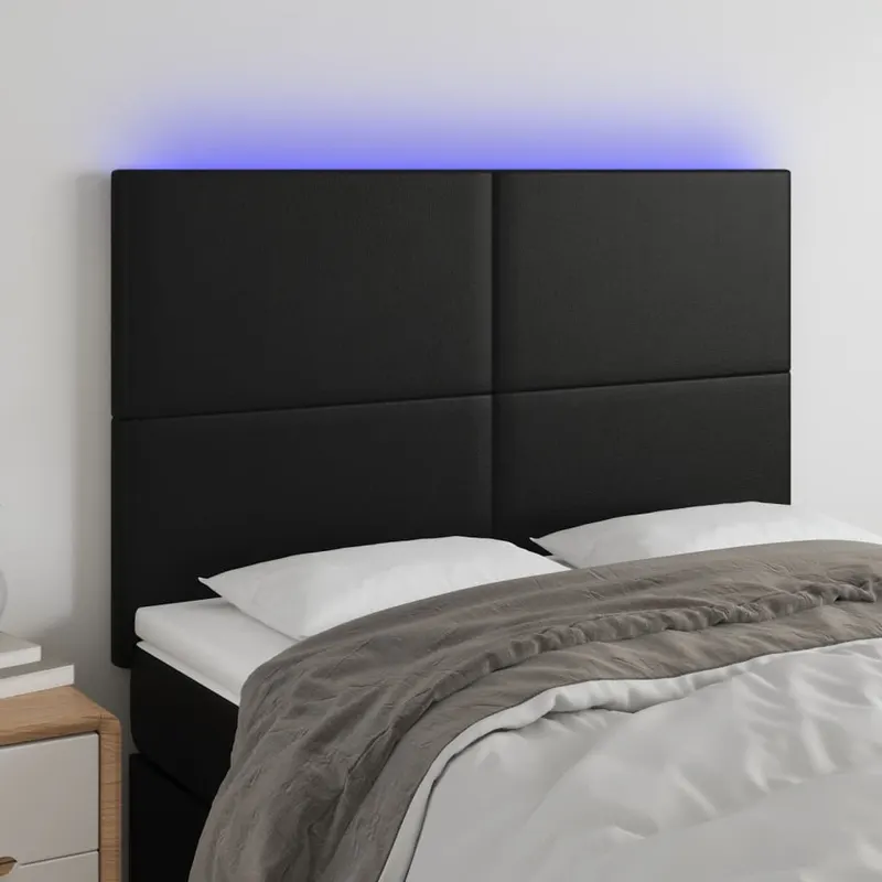 tablie de pat cu led, negru, 144x5x118/128 cm, piele ecologica