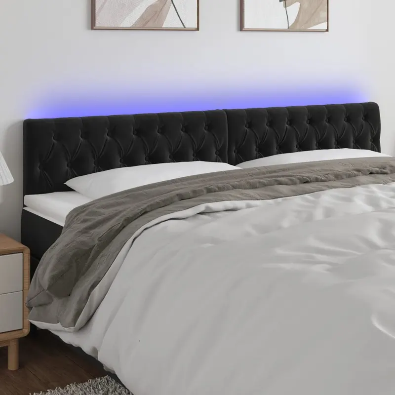 tablie de pat cu led, negru, 180x7x78/88 cm, catifea