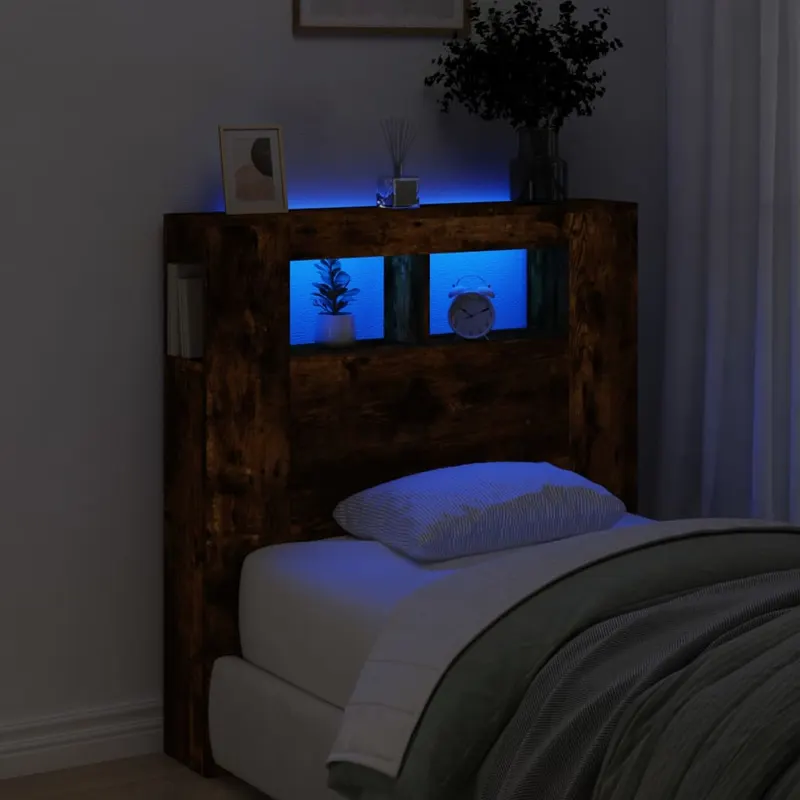 tablie de pat cu led, stejar fumuriu, 100x18,5x103,5 cm, lemn