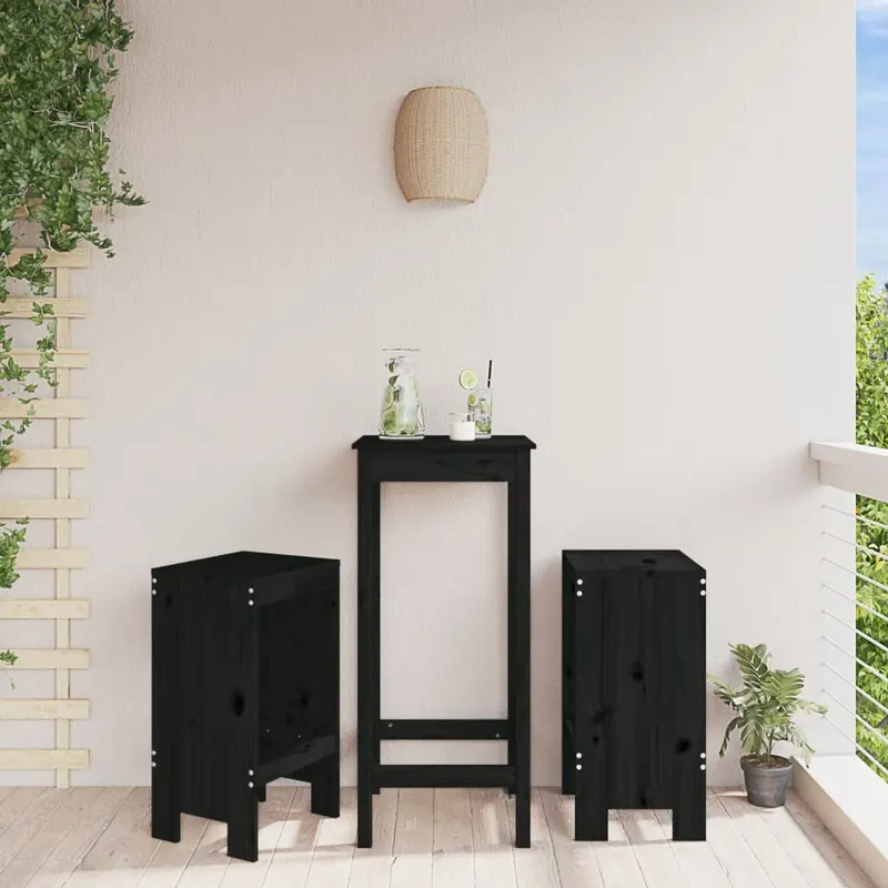 taburete de bar, 2 buc., negru, 40x36x75 cm, lemn masiv de pin