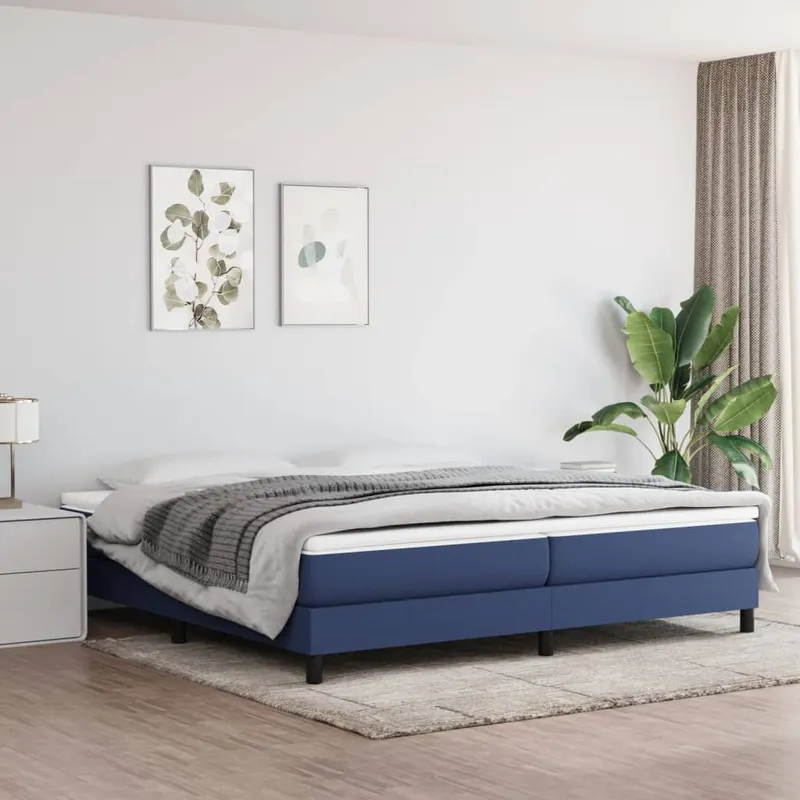 pat box spring cu saltea, albastru, 200x200 cm, textil
