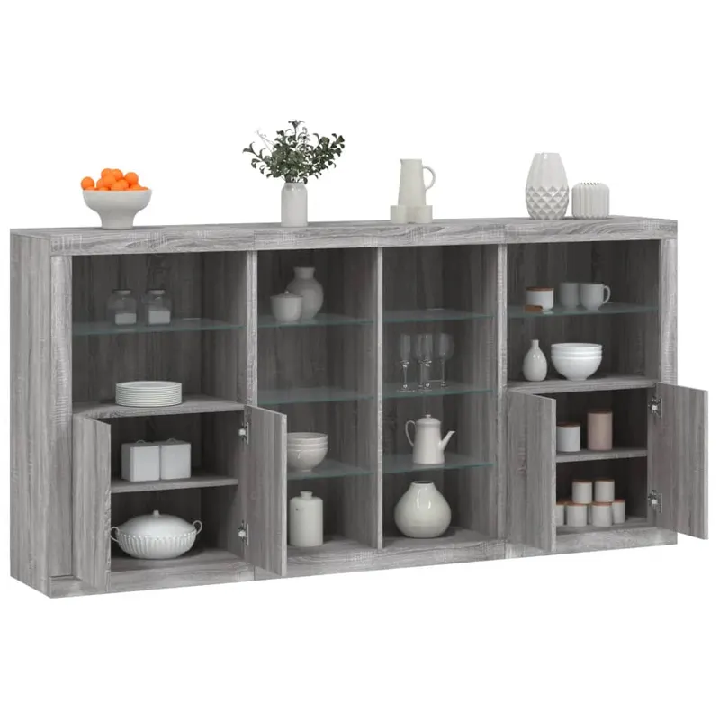 servanta cu lumini led, gri sonoma, 202x37x100 cm