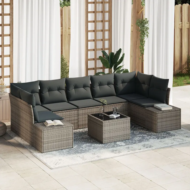 set de canapea de gradina cu perne gri din ratan