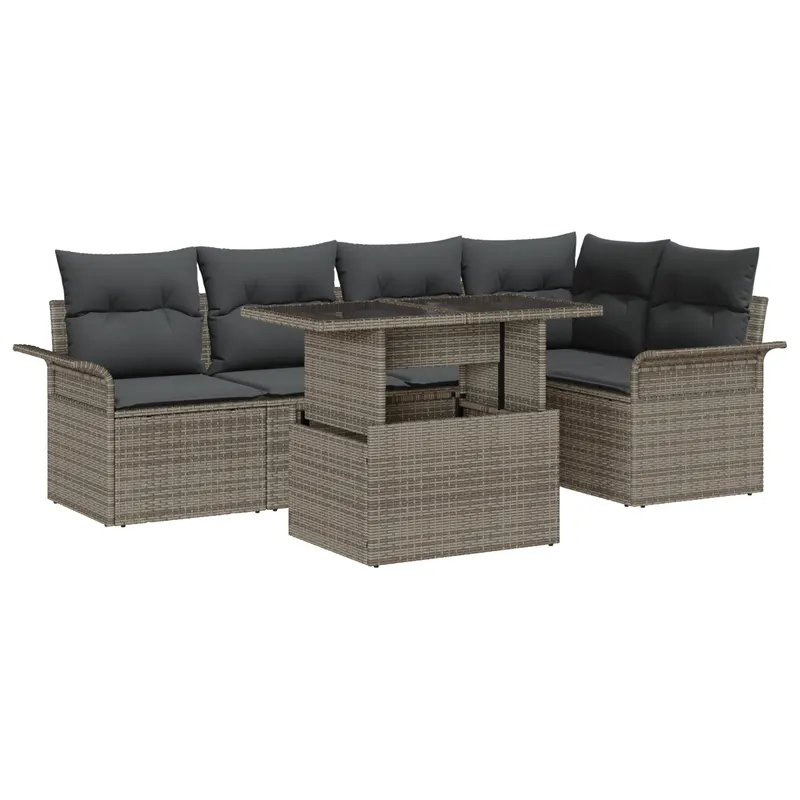 Set de sofa pentru gradina cu perne gri din ratan poligonal, sofa pentru gradina cu 2 locuri si spatiu de stocare & perne gri din ratan poligonal