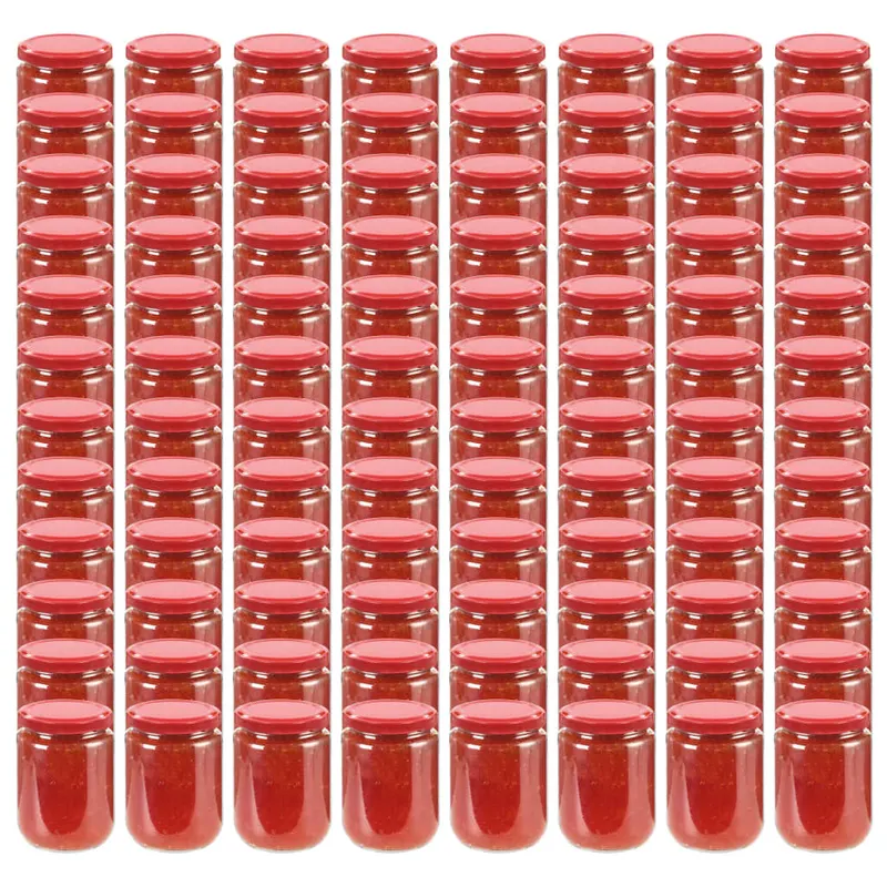 Borcane din sticla pentru gem, capace rosii, 96 buc., 230 ml