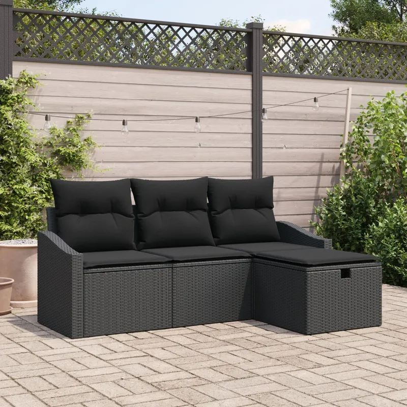 set de canapea pentru gradina 4 piese cu perne negru ratan poliester