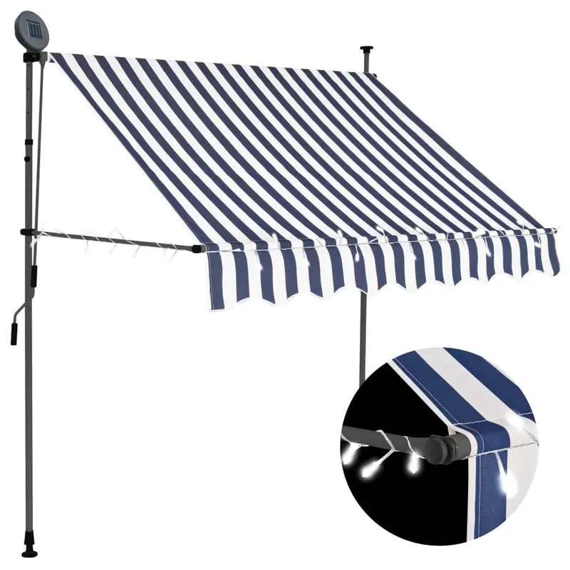 copertina retractabila manual cu led, albastru & alb, 200 cm