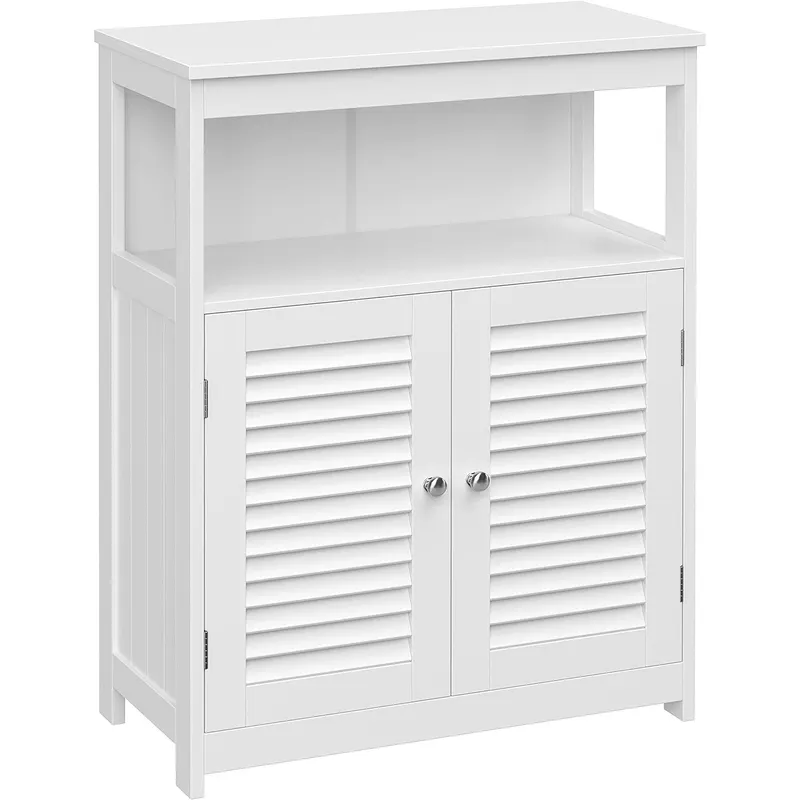 Dulap depozitare podea baie 2 usi lamele rafturi mdf, 30x60x80 cm, design elegant, alb