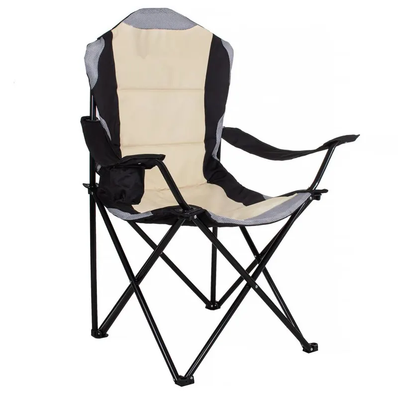 Scaun pliabil camping pescuit premium suport pahar poliester, maxim 120 kg, crem negru