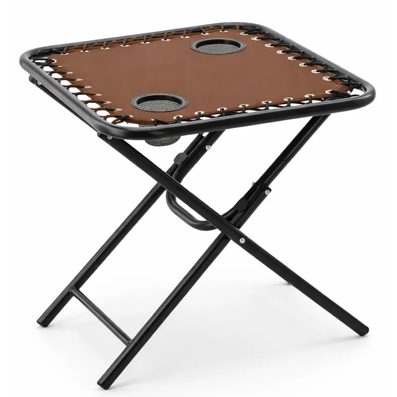Masa turistica pliabila pentru camping, cu suport pahare, 50x50x50 cm, maro