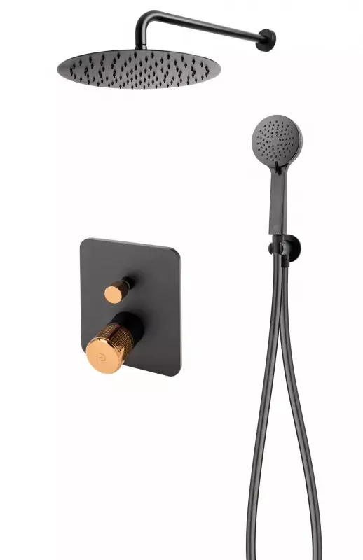 Sistem de dus FDesign Ardesia FD1-ARD-7PSET1-25, 1 2 , incastrat, 300 mm, monocomanda, 1 pulverizare, mat, negru cupru
