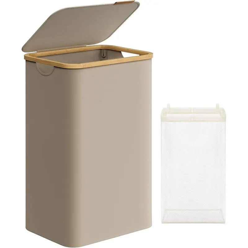 Cos de rufe textil, pliabil, compartiment detasabil, 90L, 42x32x71 cm, maro