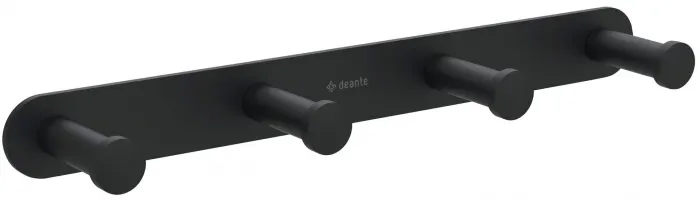 Cuier de baie negru mat, cu 4 agatatori, fixari ascunse, Deante Jasmin