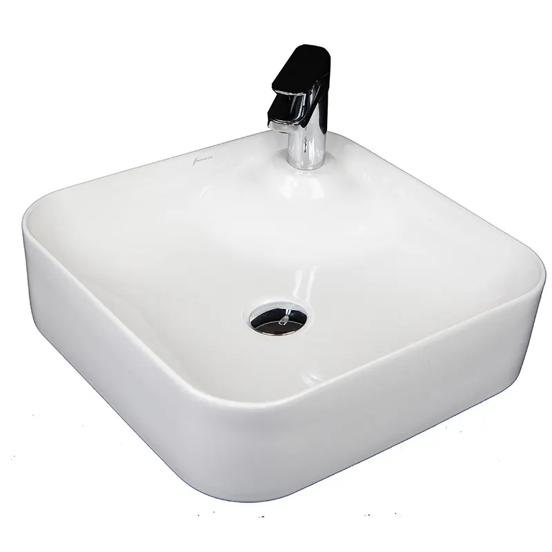 Lavoar pe blat Fluminia Dionis, 42.5 cm, patrat, garantie 2 ani, alb
