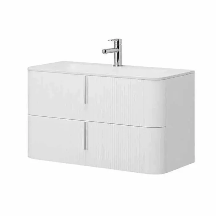 Mobilier suspendat pentru lavoar 100 46 cm, cu front riflat alb mat, Fluminia Pisa