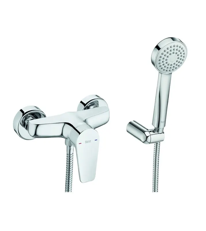 Baterie dus Roca A5A2A1BC0K, 0.6 bar, 80 mm, 1.7 m, 133 mm, 219 mm, 2 orificii instalare, 1 functii para dus, Crom
