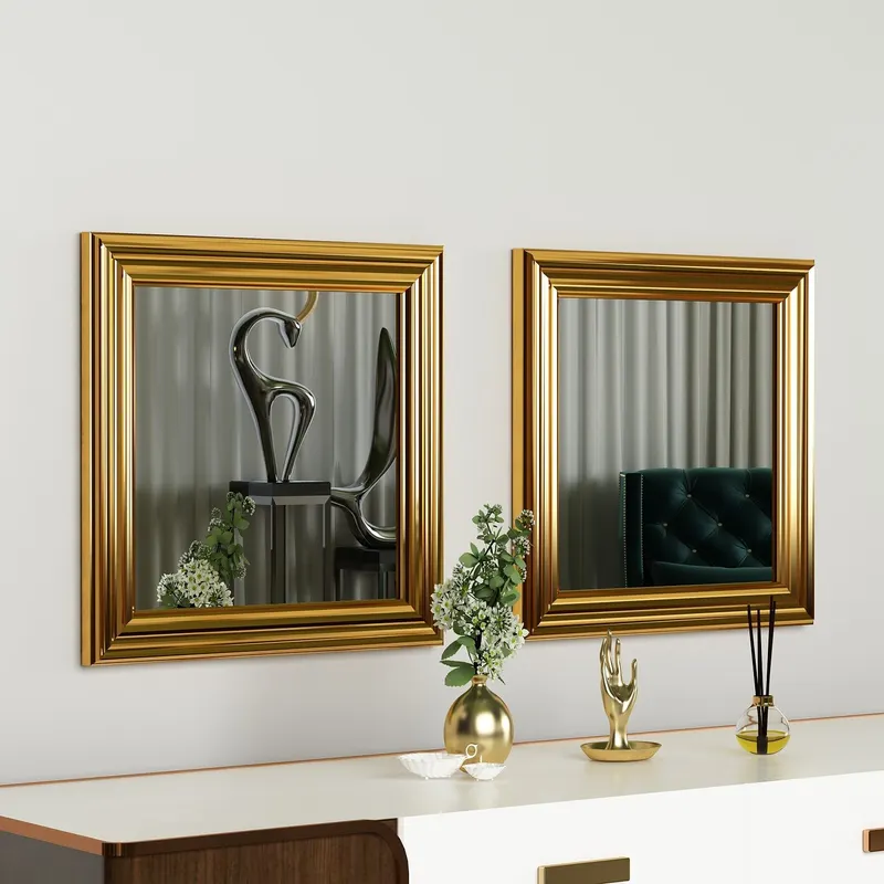 Oglindă decorativă 2 bucăți Bale, Diverse culori, 40x3x40 cm - Auriu