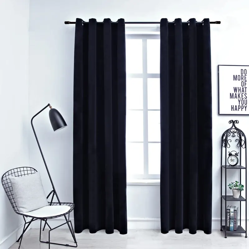 draperii opace cu inele, 2 buc., negru, 140 x 245 cm, catifea