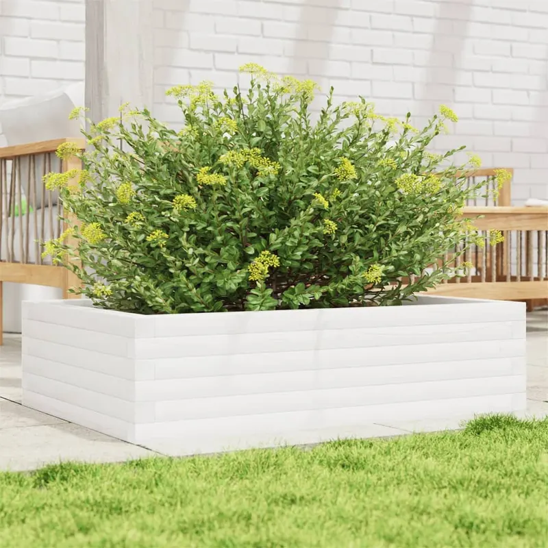 jardiniera de gradina, alb, 90x60x23 cm, lemn masiv de pin