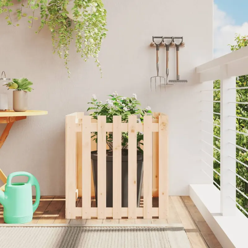 jardiniera gradina cu design gard, 70x70x70 cm, lemn masiv pin
