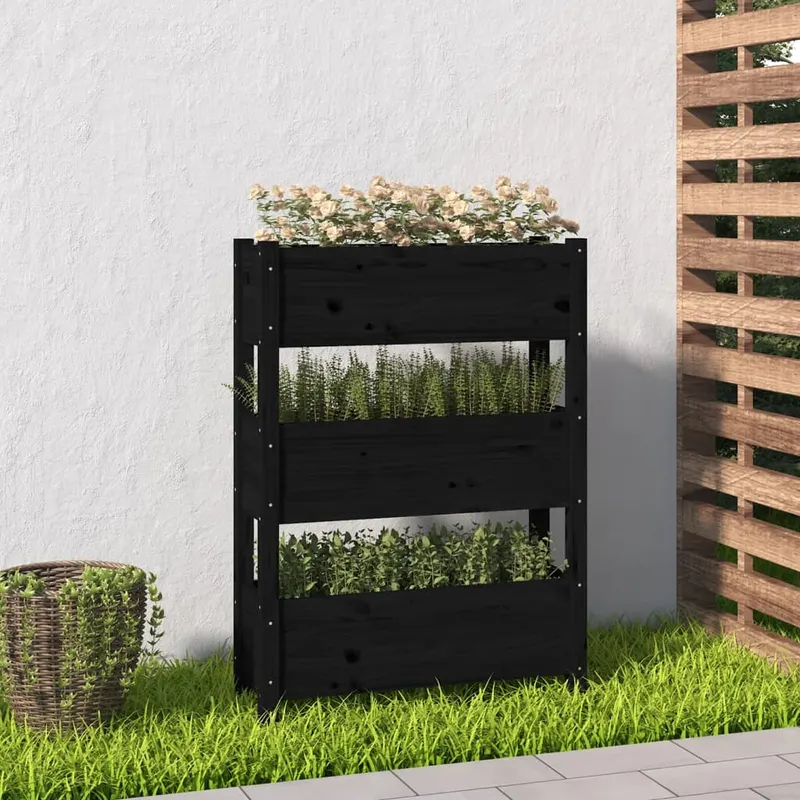 jardiniera, negru, 77 x 25 x 104,5 cm, lemn masiv de pin