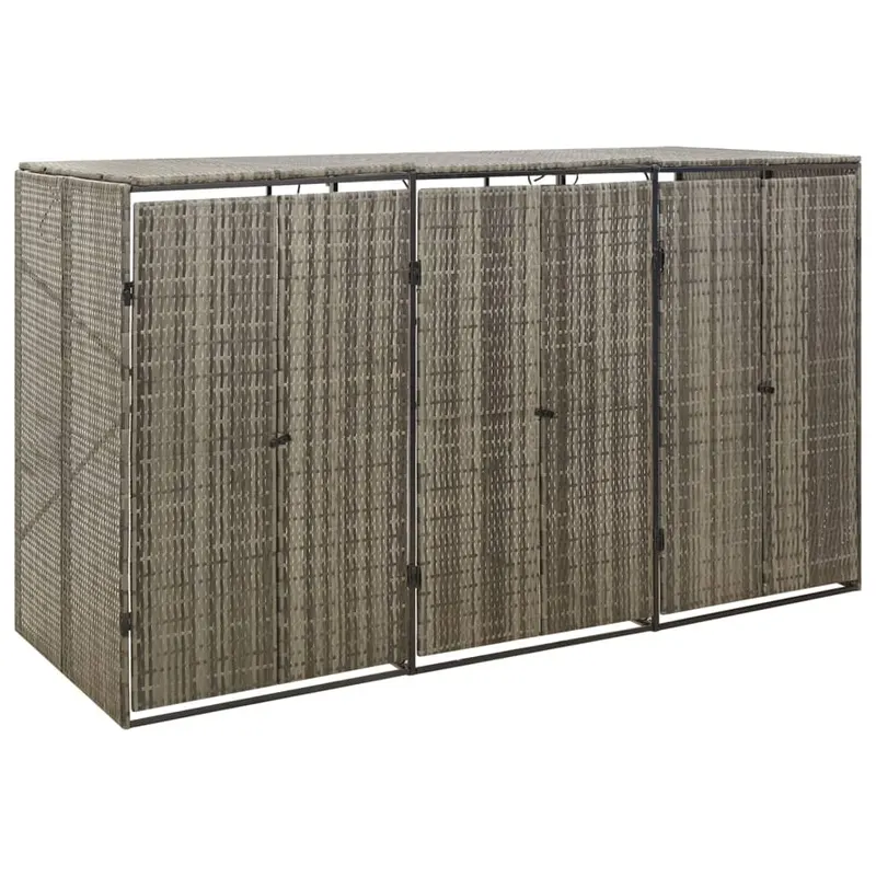 magazie de pubele tripla, gri, 207x80x117 cm, poliratan