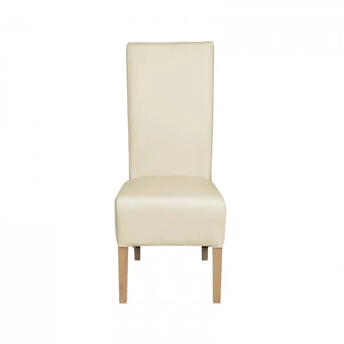 Scaun living VANESSA, picioare lemn natur, piele ecologica crem, 47x60x110 cm
