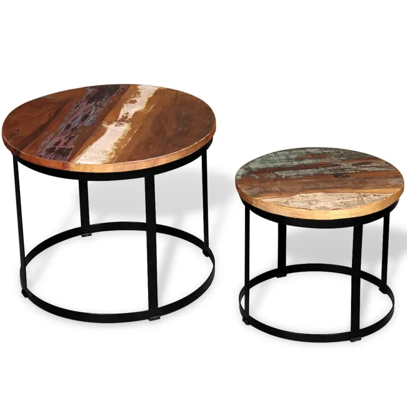 set masuta cafea 2 piese 40cm/50cm lemn masiv reciclat rotund