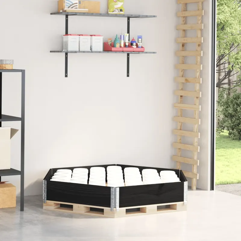 strat inaltat, negru, 160x160 cm, lemn masiv pin, hexagon