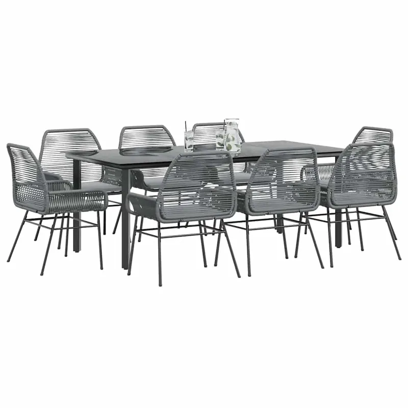 set de sufragerie de gradina de 9 piese sticla poliratan gri