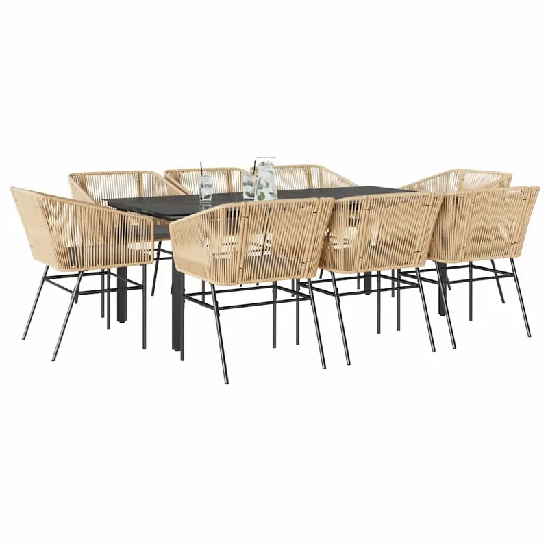 set de sufragerie de gradina de 9 piese sticla poliratan maro