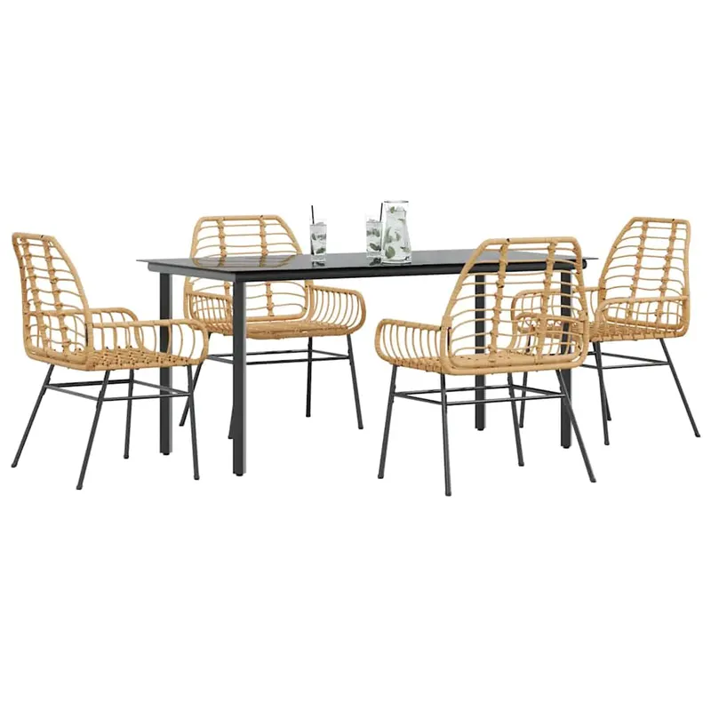 set de sufragerie de gradina 5 piese sticla maro din poli ratan