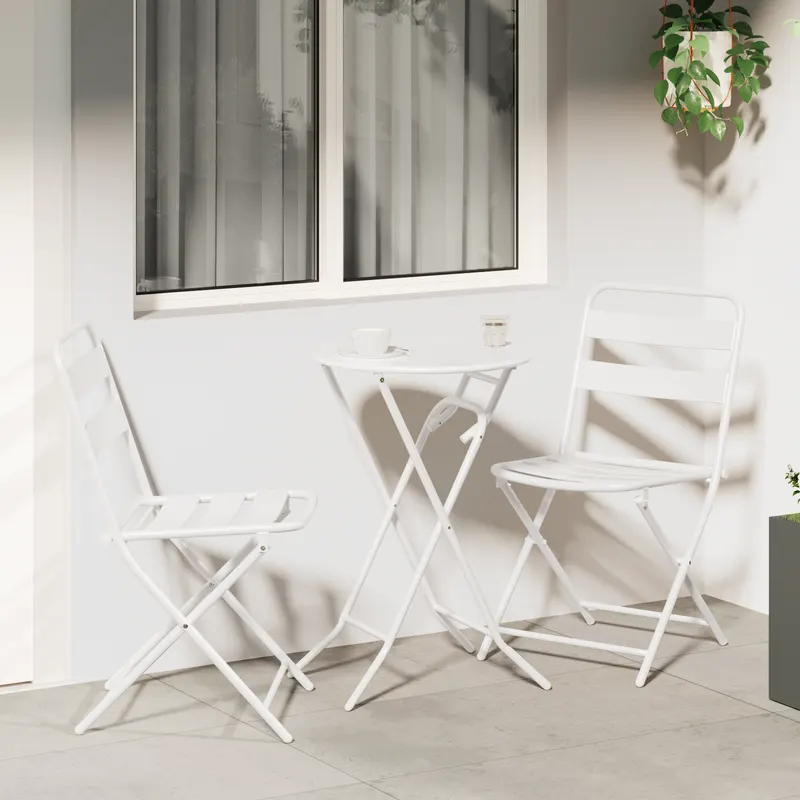 set bistro pliabil 3 piese alb otel