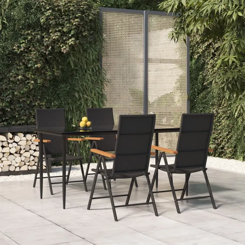set mobilier de gradina, 5 piese, negru si maro, poliratan
