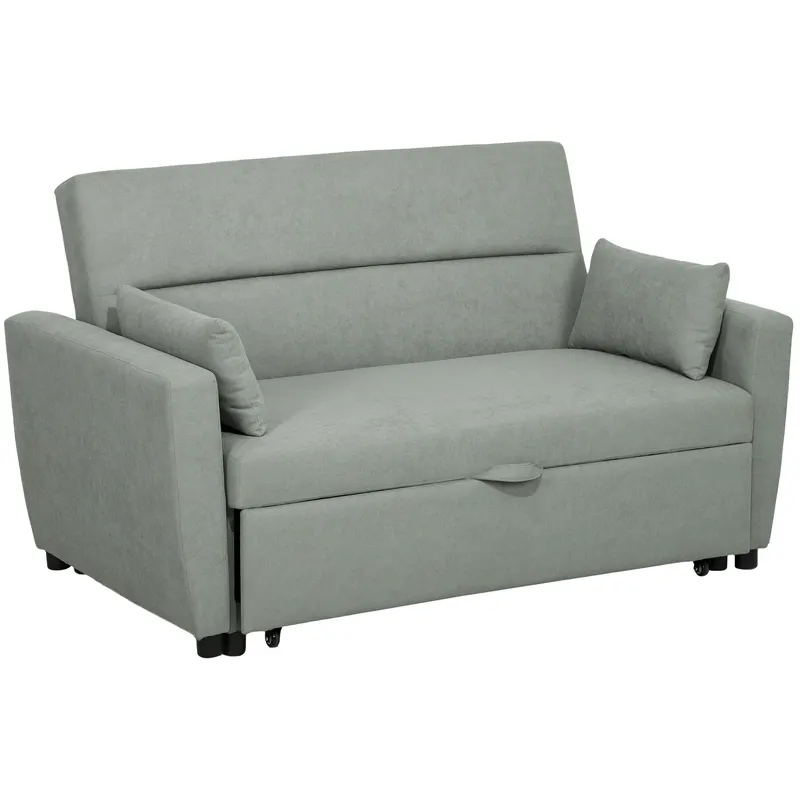 HOMCOM Canapea 2 locuri cu funcție de pat, spătar reglabil, canapea tapițată, aspect catifea, pentru living, dormitor, Gri deschis