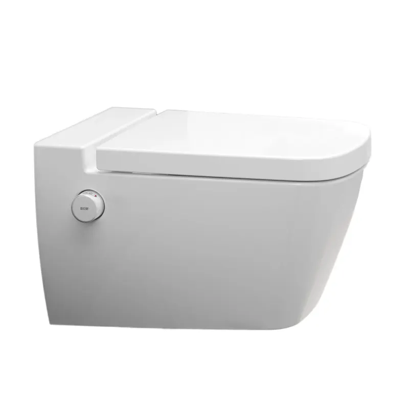 Toaleta suspendata TECEone cu functie de bideu, apa cada rece, Rimless, alb si capac inclus