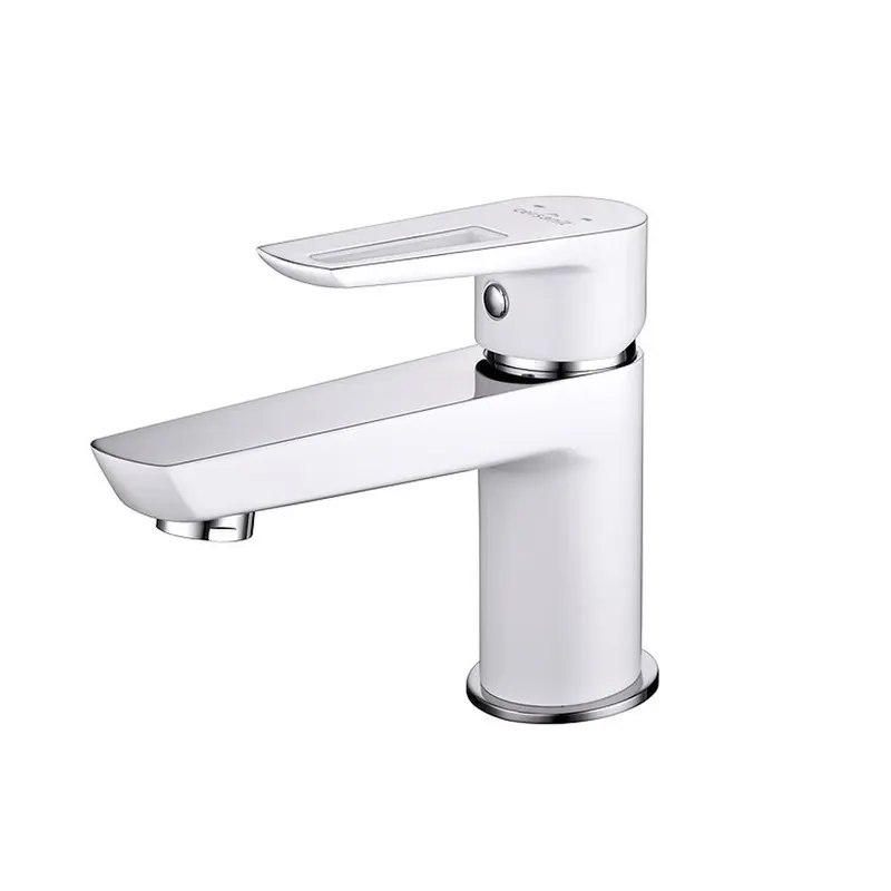 Baterie lavoar din alama sanitara, alb crom lucios, pipa fixa 10,6 cm, cu ventil inclus, Cersanit Mille