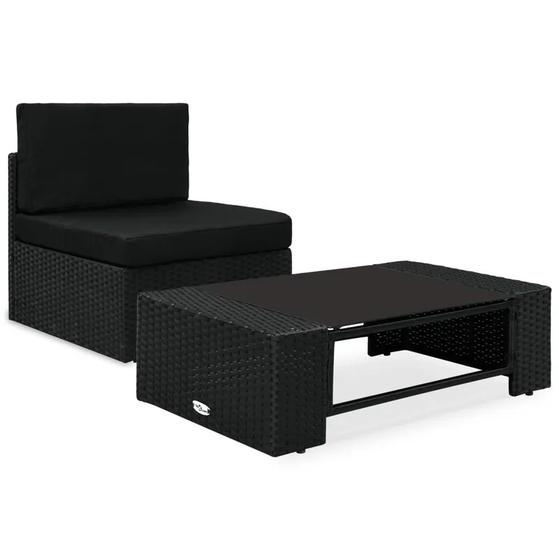 set mobilier de gradina, 2 piese, negru, poliratan