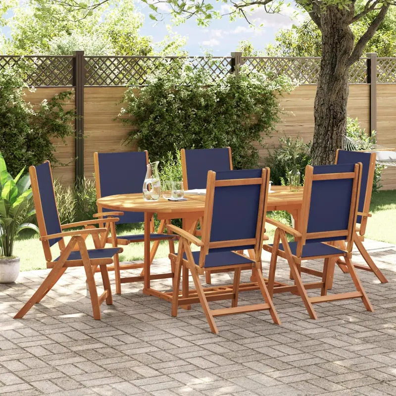 Set mobilier de gradina, 7 piese, lemn masiv acacia/textilena